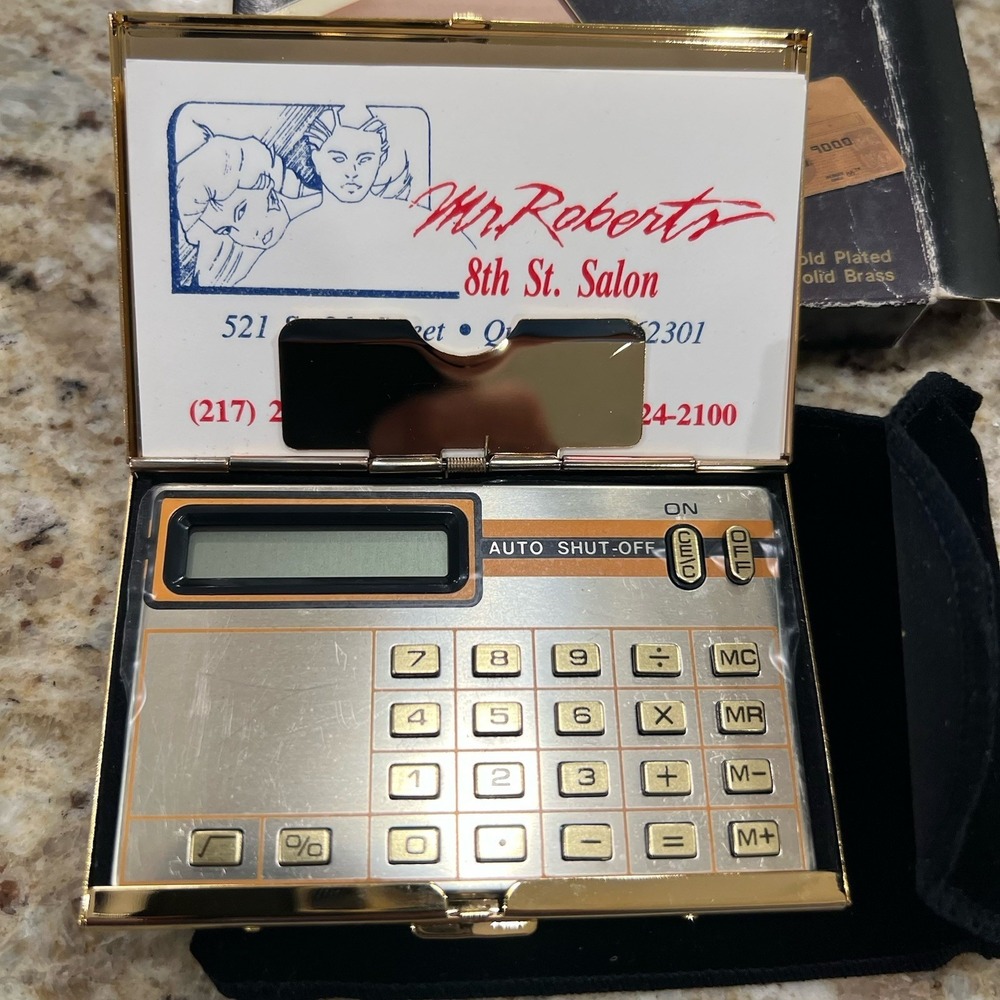 Concord BC-65 Calculator and Business Card Holder brass gold plated Vintage